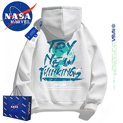 NASA MARVEL 重磅卫衣男秋冬长袖t恤潮流百搭春款打底衫宽松装 白色 2XL  2XL（135斤-150斤）