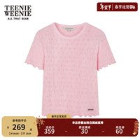 Teenie Weenie小熊女装2024春装褶皱肌理提花短袖T恤木耳边女 浅粉色 155/XS