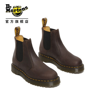 马丁（DR.MARTENS）2976 Bex 机车靴美拉德疯马皮厚底男女款切尔西靴 深棕色 36码