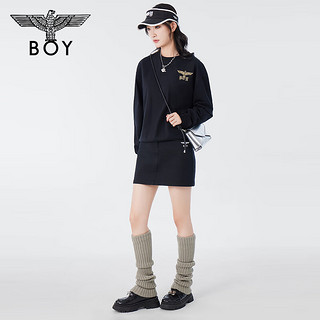 BOY LONDON24春夏款机械金鹰图腾印花朋克黑金潮流卫衣 N03009 黑色 S