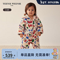 Teenie Weenie Kids小熊童装24春季男宝宝满印连帽拉链连体衣 米色 73cm