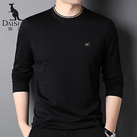 DaiShu 袋鼠 长袖T恤男士含桑蚕丝上衣纯色圆领体恤衫DS6032 黑色 190/104A