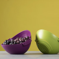 茶花 CHAHUA沥水蓝洗水果盘洗菜篮家用塑料滤水淘菜淘米篮厨房多功能收纳篮 绿色+紫色 二个【食品级材质】