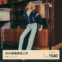 MISS SIXTY2024春季牛仔裤女拼接高腰宽松阔腿长裤街头风百搭 中蓝 XS