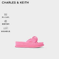 CHARLES&KEITH24春绒布扭结一字带厚底外穿拖鞋CK1-70381039 粉红色Pink 41