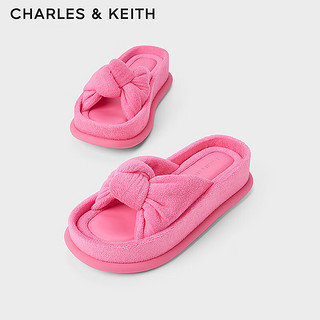 CHARLES&KEITH24春绒布扭结一字带厚底外穿拖鞋CK1-70381039 粉红色Pink 41