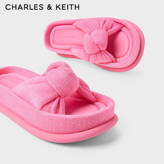 CHARLES&KEITH24春绒布扭结一字带厚底外穿拖鞋CK1-70381039 粉红色Pink 41