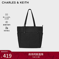 CHARLES&KEITH23冬季男女同款尼龙托特包旅行包大容量CK2-30671590-1 Noir黑色 L