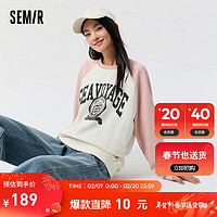 Semir 森马 卫衣女中长款宽松插肩袖2024春季做旧印花上衣 白红色调00316 155/80A/S