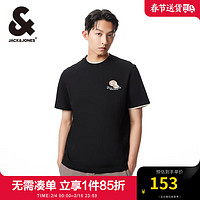 杰克·琼斯（JACK&JONES）男装春季日常简约纯棉透气图案印花圆领短袖T恤男224101071 E40 黑色 常规 E40 黑色 165/88A/XS