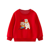 小猪班纳童装24春装儿童套头衫小童男童长袖上衣宝宝卫衣加绒 经典红 130cm