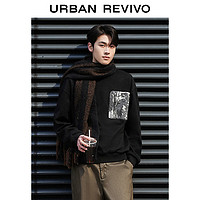 URBAN REVIVO UR2024春季男装潮牌高街休闲撞色贴袋圆领卫衣UML440007 正黑 M