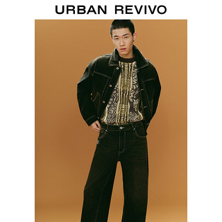 URBAN REVIVO UR2024春季男装复古怀旧洗水宽松翻领牛仔外套UML840009 石色 L