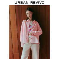 URBAN REVIVO UR2024春季女装甜酷落肩袖宽松开襟牛仔休闲衬衫UWL840002 浅粉色 XS