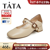 他她（TATA）2024春时尚休闲复古甜美风方跟女皮鞋UCP01AQ4 杏/棕 37