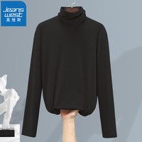 真维斯（JEANSWEST）高领长袖T恤肥仔可穿加大码宽松秋衣简约纯色打底衫保暖亲肤 黑色 4XL(体重200斤-220斤)