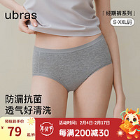 ubras24年40S聚乳酸抗菌底档月经期裤女士内裤生理防漏 【聚乳酸2条装】花灰色+浅桃粉色 M