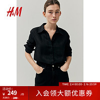 H&M2024春季女士亚麻衬衫1219107 黑色 155/80A XS