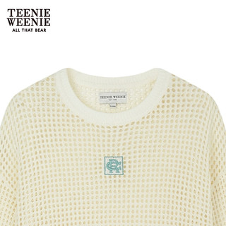 Teenie Weenie小熊2024春装段染镂空套头毛衣宽松慵懒针织衫女 象牙白 155/XS