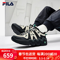 FILA 斐乐 官方帕尼尼PANINI男鞋篮球鞋复古运动鞋休闲鞋 黑/燕麦色-BO 40.5