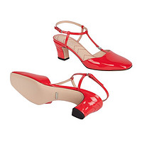 古驰（GUCCI）女红色漆皮革方头穆勒中跟凉鞋5.5cm 红色 意码35