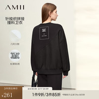 AMII2024春圆领落肩袖标牌刺绣撞料拼接卫衣女宽松休闲12451025 黑色 155/80A/S