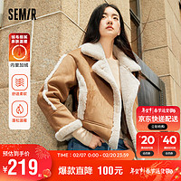 Semir 森马 外套女仿麂皮仿兔毛保暖2023冬季翻领宽松夹克机车风109723108006