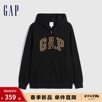 Gap男女装春季2024新款LOGO龙年红色连帽衫本命年情侣卫衣841230 黑色 180/100A(XL)亚洲尺码