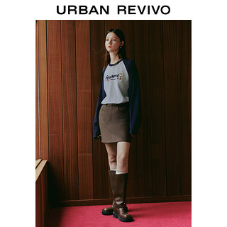 URBAN REVIVO UR2024春季女装美式复古学院风皮带A字牛仔半裙UWL840006 咖啡色 L