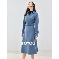TOYOUTH 初语 德绒拼接灯芯绒连衣裙冬季气质假两件衬衫裙