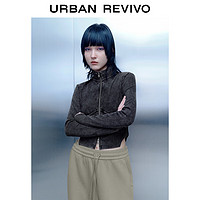 URBAN REVIVO UR2024春季女装复古设计感修身立领长袖开襟衬衫UWV240012 黑色 XS