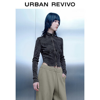 URBAN REVIVO UR2024春季女装复古设计感修身立领长袖开襟衬衫UWV240012 黑色 XS