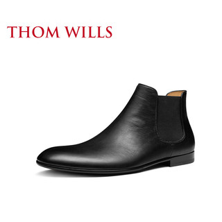 THOM WILLS切尔西男靴秋季商务靴子男士手工英伦短靴真皮马丁靴皮鞋男 黑色E341-H1 7/40码