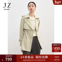 玖姿·安娜蔻简约复古双排扣流行薄款中长款风衣2024春季 米咖啡 2XL