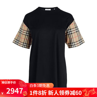 巴宝莉（BURBERRY）女装经典格纹袖T恤短袖休闲上衣 8042716 黑色/棕色 XS