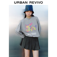 UR2024春季女装潮流抽象艺术感印花圆领宽松卫衣UWV440003 花灰 L