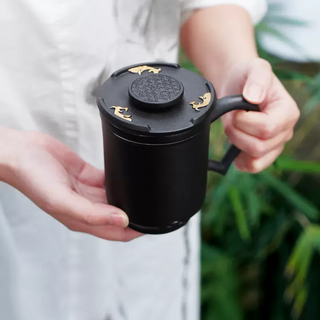 陆宝陆宝陶瓷茶水分离杯子家用喝水办公室茶杯龙年风生水起杯 风生水起盖杯 禅风黑 350ml 1只