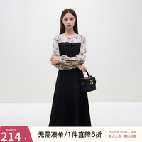 范思蓝恩假两件拼接新中式连衣裙女2023冬盘扣裙子 黑色 S