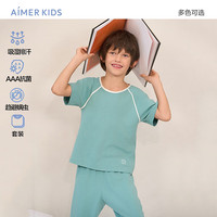 Aimer kids爱慕儿童家居服海藻睡眠衣男女孩短袖上衣七分裤套装AK143E201 荷叶青 120