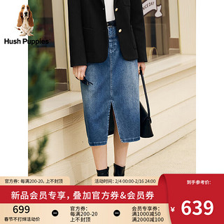 Hush Puppies暇步士女装2024夏设计感复古水洗时尚凉感半身裙 186牛仔蓝 XL
