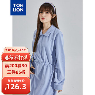 唐狮 TONLION女polo领收腰长袖连衣裙WP 轻纱紫 L