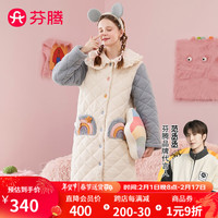 FENTENG 芬腾 睡裙女秋冬夹棉温暖翻领长袖卡通防静电暖绒家居服睡裙 米白 S