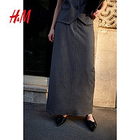 H&M2024春季女装时尚休闲百搭斜纹布铅笔半身裙1209769 灰色/细条纹 155/60A 32