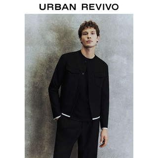 URBAN REVIVO UR2024春季男装时尚简约休闲对称口袋圆领夹克UMF140012 正黑 XS
