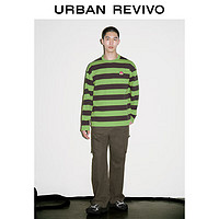 URBAN REVIVO UR2024春季男装时尚街头风休闲条纹章仔长袖T恤UMV440017 灰绿条纹 XS