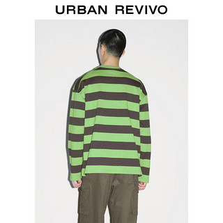 URBAN REVIVO UR2024春季男装时尚街头风休闲条纹章仔长袖T恤UMV440017 灰绿条纹 XS