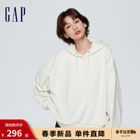 Gap女装2024春季新款法式圈织柔软3Dlogo抽绳连帽卫衣上衣873743 米白色 160/80A(S)亚洲尺码