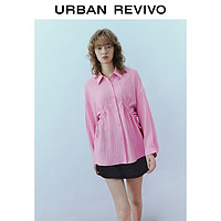 UR2024春季女设计感褶皱可调节系带开叉开襟衬衫UWU240017 冷粉色 XS