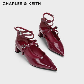 CHARLES&KEITH24春季CK1-60580286时尚交叉细带尖头玛丽珍鞋 Burgundy葡萄酒红色 37