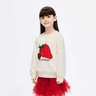 little MO&Co.little moco童装24春装女童圆领长袖草莓印花卫衣KBD1SWST07 米杏色 110/52